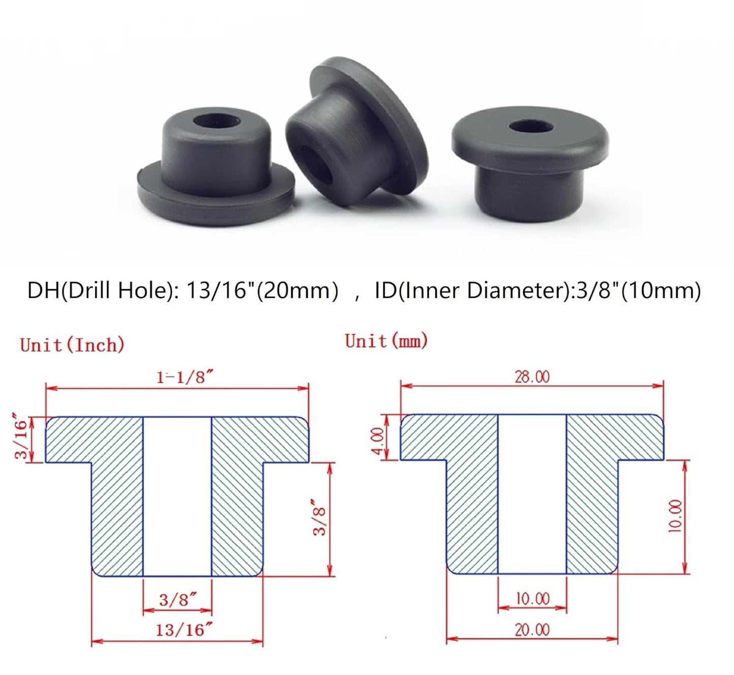 Through Hole Rubber Cable Bushing for LL400 LL400F RG213 3/8" ID 13/16" Drill Hole